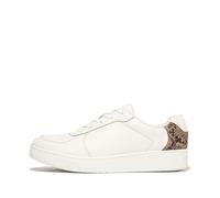 Fitflop Femme Rally Snakeprint Backtab Baskets en Cuir Chaussure, Urban White Classic Beige, 37 EU
