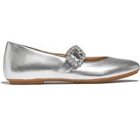 FitFlop Delicato Mary Janes Ballerines plates en cuir avec boucle en cristal pour femme, Argenté, 37 EU