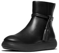 Fitflop Iq-comff Bottines courtes en cuir à pompons pour femme, tout noir, 37 EU