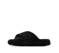 FitFlop iQushion D Luxe Teddy Cross Slides pour femme - Sandales confortables en polaire confortable pour femme - Pantoufles d'intérieur et d'extérieur avec soutien de la voûte plantaire - Rembourrage
