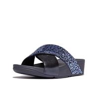 Fitflop Lulu Crystal Mix Bandes croisées en cuir avec paillettes métalliques bleues, bleu, 39 EU