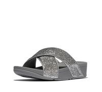 Fitflop Women's Lulu Crinkled-Shimmer Cross Slides Sandal, Silvereen, 38 EU