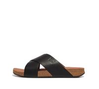 Fitflop Men's Iqushion Leather Cross Slides Sandal, Noir, 42 EU