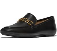 FitFlop Mocassins Delicato en cuir souple à chaîne carrée pour femme, noir, 37.5 EU