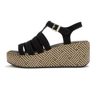 FitFlop Platfform Sandales de pêcheur en daim tissé graphique avec rembourrage, semelle plateforme effet raphia, talon de 8,5 cm, noir, 6