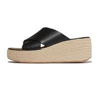 FitFlop PLATFFORMS Espadrilles en cuir compensées croisées pour femme avec technologie CushX Comfort, design à enfiler, noir, 6