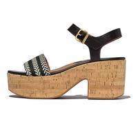 FitFlop Platfforms Sandales compensées à talon en liège/tissage en V pour femme, noir, 36 EU