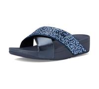 FitFlop Sandales compensées Lulu Crystal-Mix Metallic Cross Slides pour femme, bleu marine, 38 EU