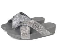 FitFlop Sandales compensées Lulu froissées et scintillantes pour femme, Silvereen, 43 EU