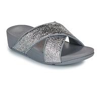 Fitflop Women's Lulu Crinkled-Shimmer Cross Slides Sandal, Silvereen, 38 EU