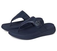 Fitflop Femme F-Mode Go Beadie-Button Adj. Flatform T/P Sandals, Bleu Marine, 38 EU