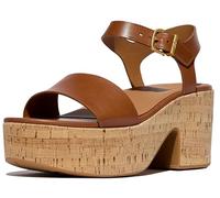 FitFlop Sandales platfforms en cuir/liège pour femme - Talon compensé, Deep Tan, 37 EU