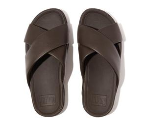 FitFlop Surfer Croix en Cuir pour Homme Sandale Glissante, Marron Chocolat, 44 EU