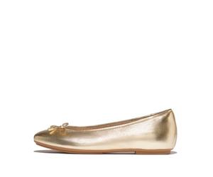 FitFlop Women's Delicato Bow Soft Metallic-Leather Ballet Flats, Platino, 5 UK Narrow