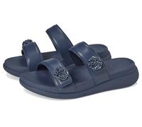 Fitflop Femme F-Mode Go Beadie-Button Adj. Flatform 2-Bar Slides Sandale, Bleu Marine, 38 EU