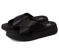 Fitflop Femme F-Mode Leather Flatform Cross Slides Sandale cale, Tout Noir, 37 EU