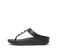 Fitflop Women's Fino Mirror-Dome Leather Toe-Post Sandals, Noir, 38.5 EU