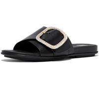Fitflop Women's Gracie Crystal Maxi-Buckle Leather Slides Sandal, Noir, 39 EU