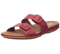 Fitflop Women's Gracie Rubber-buckle Two-bar Leather Slides Sandal, Dusky Red, 37 EU