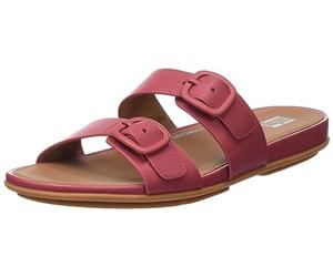 Fitflop Women's Gracie Rubber-buckle Two-bar Leather Slides Sandal, Dusky Red, 37 EU