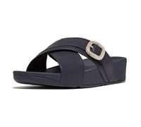 Fitflop Women's Lulu Crystal-Buckle Leather Cross Slides Sandal, bleu marine, 37 EU