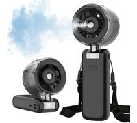 Fitgbey Ventilateur brumisateur portable, 5 vitesses avec affichage LED, mini ventilateur rechargeable USB-C pour voyage, croisière, camping en plein air, cadeaux essentiels d'été (noir)