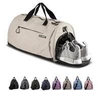 Fitgriff® Sac de Sport Homme & Femme V1 - Sacs de Voyage avec Compartiments Chaussures et Humide, pour Gym, Fitness, Weekend - Duffel Bag (Beige, 58 x 31 x 31 cm (Medium))