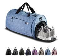 Fitgriff® Sac de Sport Homme & Femme V1 - Sacs de Voyage avec Compartiments Chaussures et Humide, pour Gym, Fitness, Weekend - Duffel Bag (Light Blue, 48 x 26 x 25 cm (Small))
