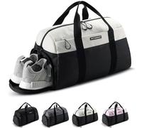 Fitgriff® Sac de Sport Homme & Femme V2 - Sacs de Voyage avec Compartiments Chaussures et Humide, pour Gym, Fitness, Musculation, Weekend (Noir/Blanc, 56 x 30 x 32 cm (Medium))