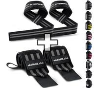 Fitgriff® Sangle de Tirage + Bande Poignet Musculation (1 Lot) - Accessoires pour Fitness, Gym et Haltérophilie (Black/Grey)