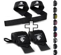 Fitgriff® Sangle de Tirage + Bande Poignet Musculation (1 Lot) - Accessoires pour Fitness, Gym et Haltérophilie (Black Original (Silicone))