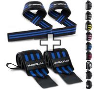 Fitgriff® Sangle de Tirage + Bande Poignet Musculation (1 Lot) - Accessoires pour Fitness, Gym et Haltérophilie (Black/Blue)