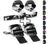 Fitgriff® Sangle de Tirage + Bande Poignet Musculation (1 Lot) - Accessoires pour Fitness, Gym et Haltérophilie (Camo)