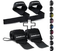 Fitgriff® Sangle de Tirage + Bande Poignet Musculation (1 Lot) - Accessoires pour Fitness, Gym et Haltérophilie (Black)