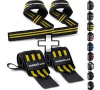 Fitgriff® Sangle de Tirage + Bande Poignet Musculation (1 Lot) - Accessoires pour Fitness, Gym et Haltérophilie (Black/Yellow)