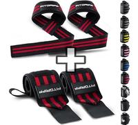 Fitgriff® Sangle de Tirage + Bande Poignet Musculation (1 Lot) - Accessoires pour Fitness, Gym et Haltérophilie (Black/Red)