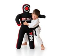 FITIZ Mannequin MMA Judo Grappling Sac de frappe (vide) Brésilien BJJ, JIU Jitsu Position debout, lutte, arts martiaux, boxe, karaté (noir/rouge, 119,4 cm)