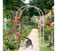 Fitlin Arche de Jardin en métal for Plantes grimpantes, pergola autoportante à Cadre en Acier résistant aux intempéries, Largeur de 2,4 m, Arche Blanche for Jardin, Hauteur de 2,2 m(White,W3M*H2.2M)