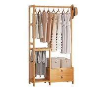 Fitlin Portant à vêtements en Bambou avec Tringle de Suspension et étagères de Rangement, Cintre autoportant for Chambre, Couloir et Placard, Garde-Robe Ouvert Durable, Design écologique(80x30x158cm)