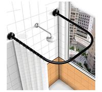 Fitlin Tringle à Rideau de Douche en U en Acier Inoxydable 304, antirouille, Fixation Murale, idéale for Les Coins de Baignoire et de vestiaire(Black,(120 x 120 x 120cm))