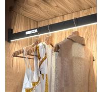 Fitlin Tringle de penderie réglable en métal Noir avec éclairage LED, Tringle à vêtements de 40 à 120 cm, avec capteur Infrarouge, Robuste, capacité de Charge de 50 kg(1000mm)