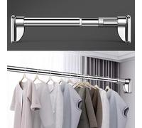 Fitlin Tringle de Placard réglable sans perçage, Barre à vêtements en métal for Salle de Bain, buanderie et vestiaire(Silver,2.5~3.7m (98.4~145.6in))