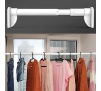 Fitlin Tringle de Placard réglable sans perçage, Barre à vêtements en métal for Salle de Bain, buanderie et vestiaire(White,2.5~3.7m (98.4~145.6in))