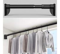 Fitlin Tringle de Placard réglable sans perçage, Barre à vêtements en métal for Salle de Bain, buanderie et vestiaire(Black,0.7~1.2m (27.6~47.2in))