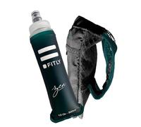 FITLY Porte-Gourde avec Flasque 300ml Petrol Blue - Bouteille à Main pour Coureurs, Randonnée - Compatible avec Flasque Pliable F1, F2, F3 & F4 - Support Hydratation avec Poche