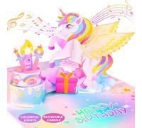 FitmiteCards Cartes d'anniversaire, musique et lumières et soufflante - Cadeau d'anniversaire licorne pour femmes, filles, filles, sœurs, enfants - Avec chiffres de 0 à 9
