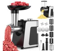FITNATE Hachoir à Viande Électrique, Robot Multifonction avec Tube à Saucisses, Râpe à Fromage & Coupe-Légumes, 3 Grilles de Hachage Fin/Moyen/Grossier Incluses