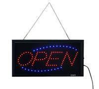 FITNATE Panneau LED Open - 48 x 25 cm - Publicité ouverte avec 2 modes d'éclairage - Prise européenne - Pour bar, magasin, mur de chambre, etc. - Rouge et bleu - Rectangulaire