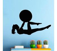 Fitness Exersice Gym Sport Stickers muraux Femme avec une balle Autocollant mural Décoration intérieure Art Muraux Design Décoration Papier peint 88 x 59 cm