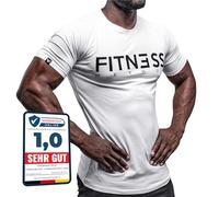 Fitness Method, T-shirt de sport pour homme, coupe slim et confortable, pour homme, col rond et taillet, entraînement et loisirs, gym et entraînement décontracté, 95 % coton, blanc/noir, m